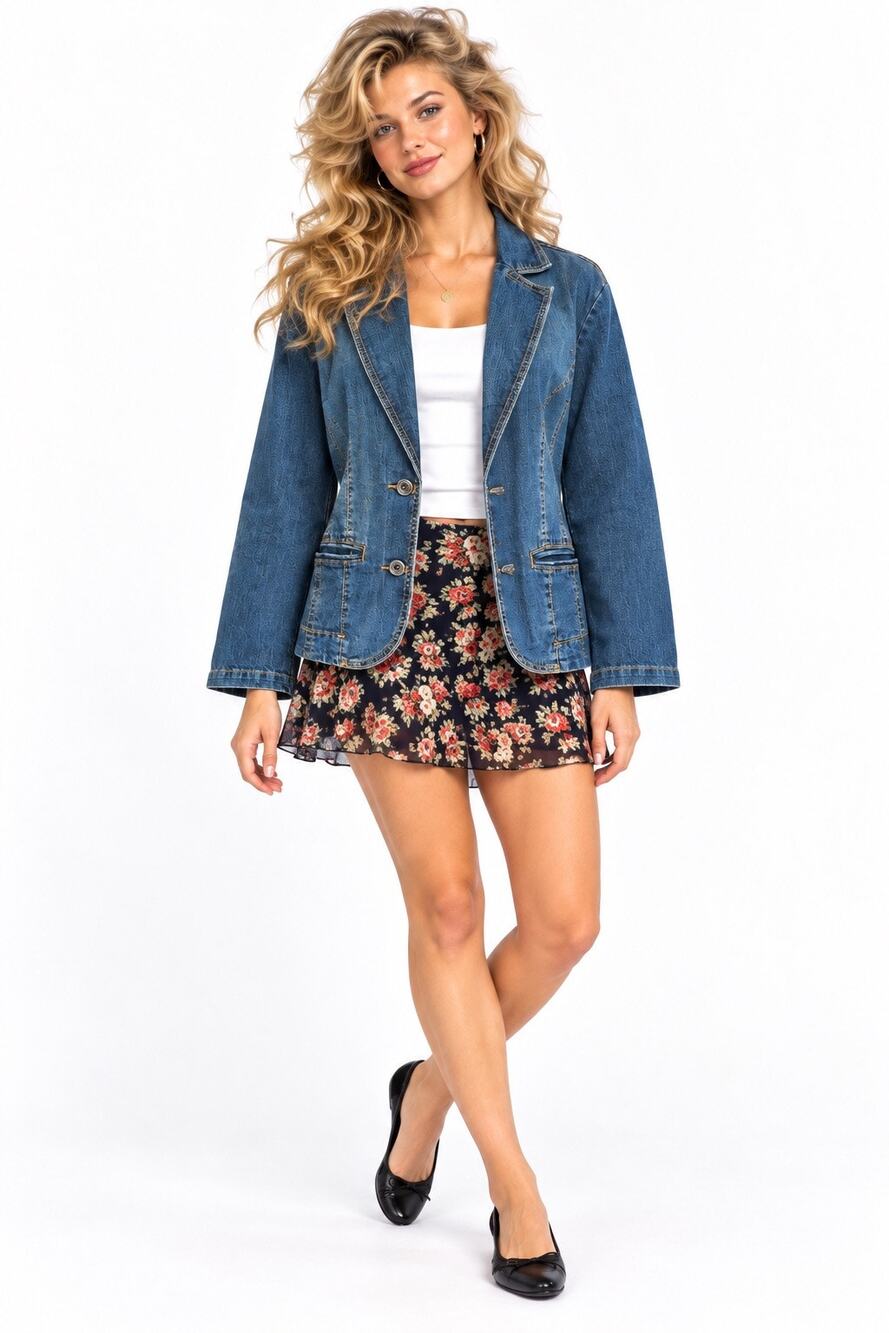 Vintage ‘00s Baccini Medium Wash Denim Relaxed Fit Blazer Jacket